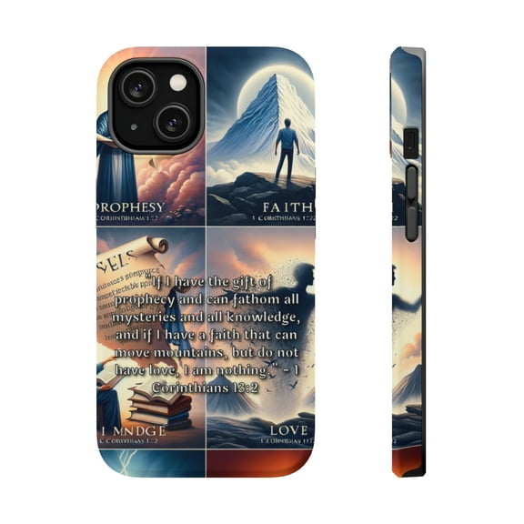 DistinctInk Tough Case for Apple iPhone 15 PLUS (6.7" Screen), Compatible with MagSafe Charging - The Power of Love: 1 Corinthians 13:2 Unveiled