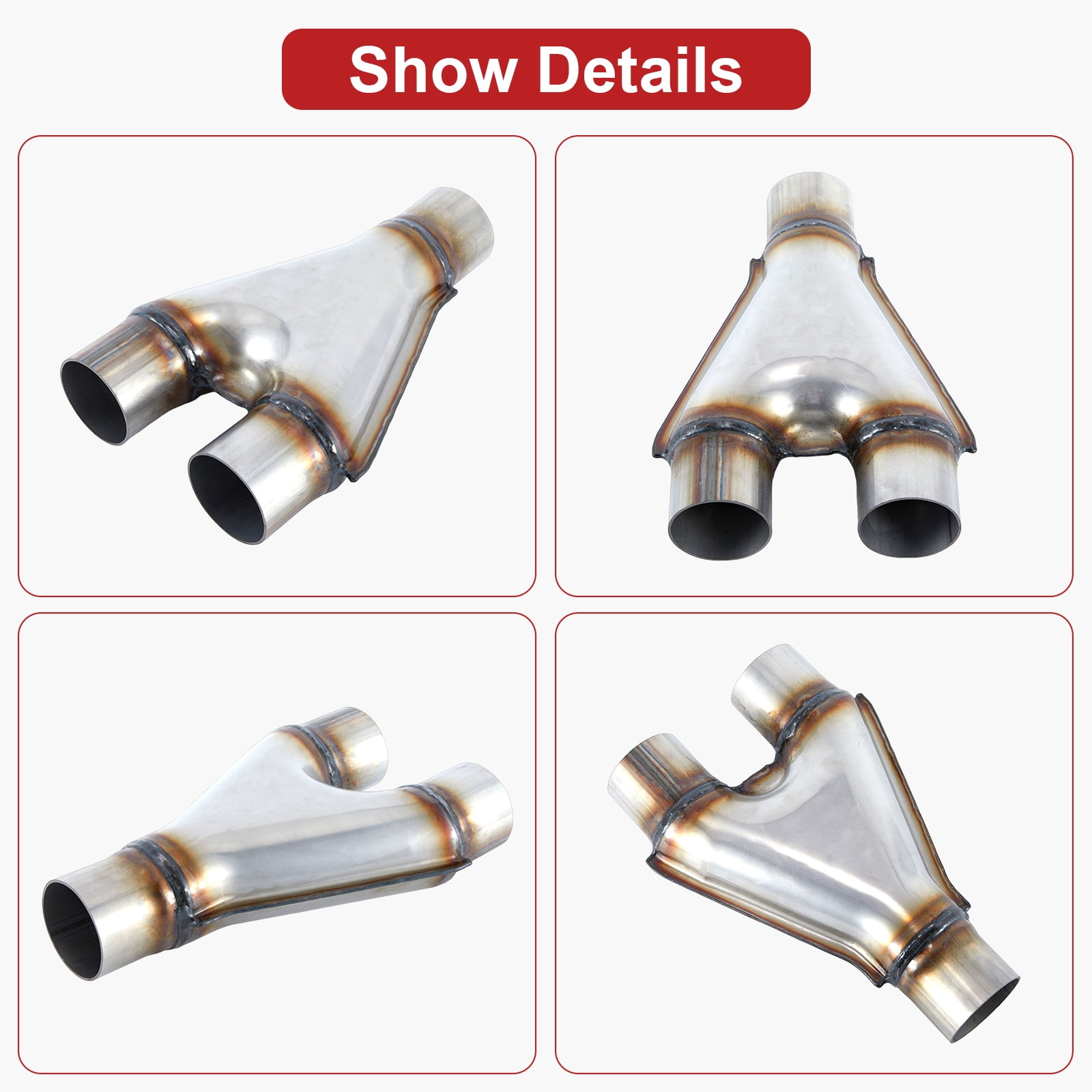 Universal Exhaust Y Pipe, 2.5" Inlet 2.5" Outlet, 10" Total Length, Stainless Steel Weld-On Exhaust Pipe Adapter/Crossover Tube, Fits Most Vehicles