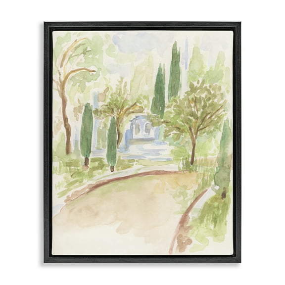 Stupell Industries Path to Cottage Abstract Landscape & Nature Painting Black Floater Framed Canvas Art Print Wall Art, 17 x 21