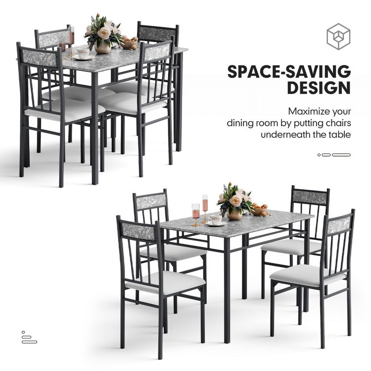 Finihen Dining Set, Dining Table Set, 5 Pieces Faux Marble Dining Set Table with Solid Steel Frame, for Home, Restaurant, Gray