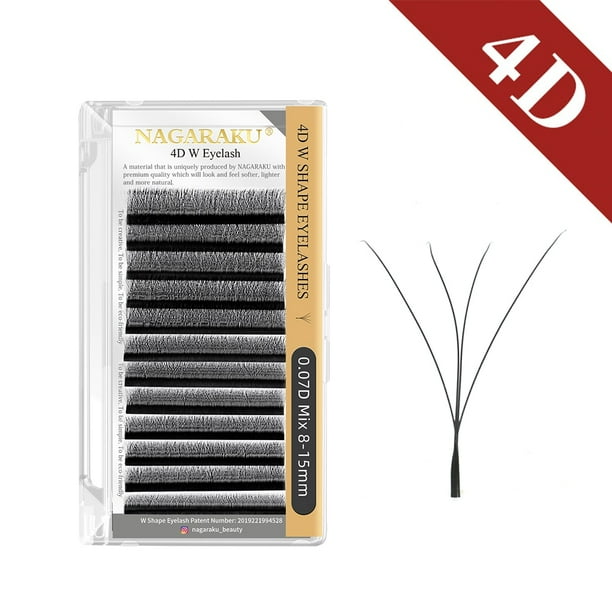 NAGARAKU Floración automática W Shape Bloom 3D 4D 5D 6D Premade Fans Extensiones de pestañas Natural Soft Light Full Dense Dengxun unisex