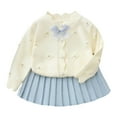 thumbnail image 5 of Girls Outfits Bow Cute Cardigan Sweater with Skirt Comfortable 2 Piece Sets for Kids Beige 4-5 Y, 5 of 5