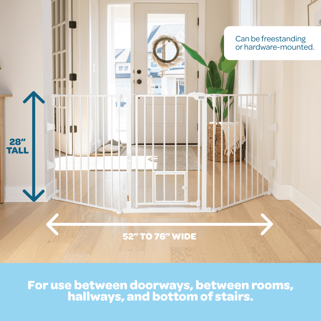 Carlson Wide Flexi Configurable Walk Through Pet Gate, White, 50" to 76" L x 28" H