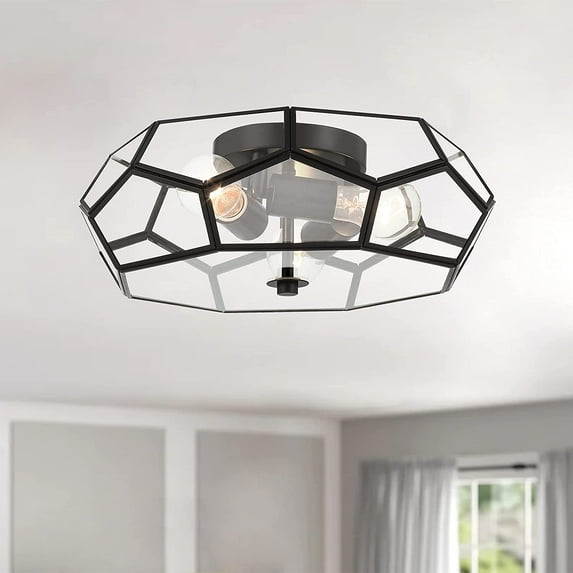 Vanity Art 3 Light 15.75 Inches Unique Statement Geometric Flush Mount Lighting | Modern Hanging Ceiling Lights Fixtures for Dining Room Living Room Bed Room Kitchen SYBG3103-BK