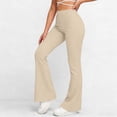 thumbnail image 2 of Women's Flare Leggings Athletic Fitness Stretchy Slimming Trousers Elastic High Waist Solid Color Yoga Pants (M, Beige), 2 of 9