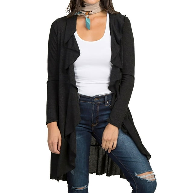 Femmes Volant Ouvert avant Couleur Unie Cardigan à Manches Longues Haut