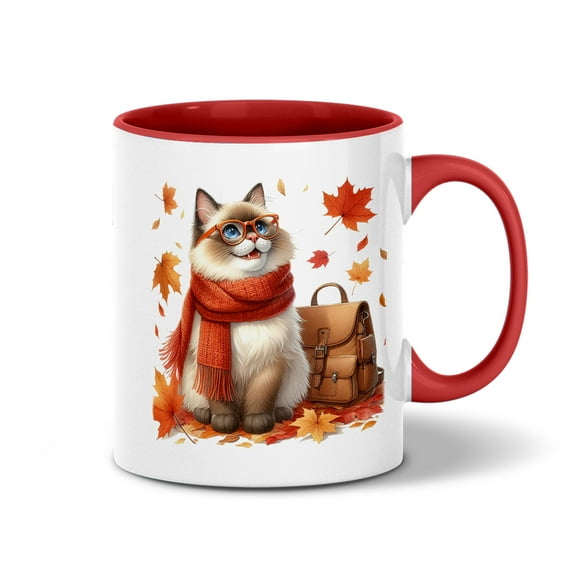 Welcome Fall Ragdoll Enjoys School Time Autumn Fall Leaves 11oz Accent Two-tone Mug Cat Lover Kitten Owner Gifts Idea Coffee Tea Cup - 02013