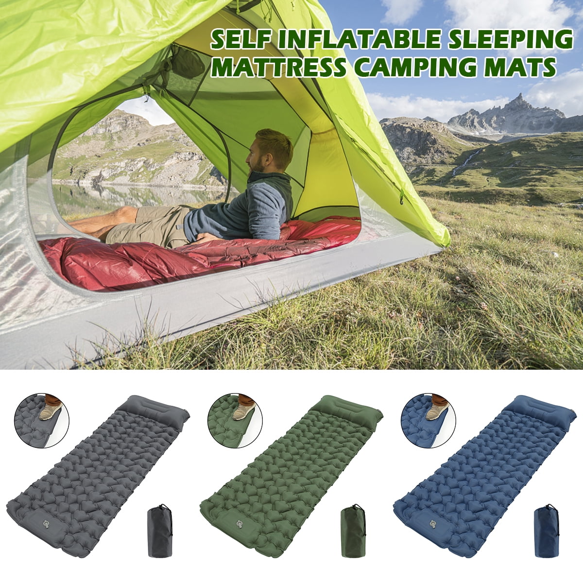 Waterproof Camping Inflatable Roll Mat Sleeping Pad Mattress Ultralight Air Pad 