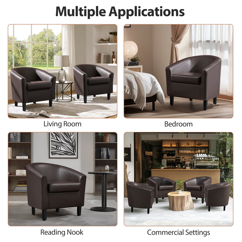 Renwick Faux Leather Barrel Accent Chair for Living Room, Set of 2, Espresso