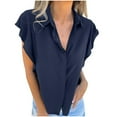 thumbnail image 2 of ATENAR T Shirts for Women Casual V Neck Womens Shirts Solid Color Tee Dark Blue S, 2 of 7