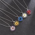 thumbnail image 4 of Pressed Flower Circle Frame Pendant with Yellow Gold Plated Necklace Blue, 4 of 9