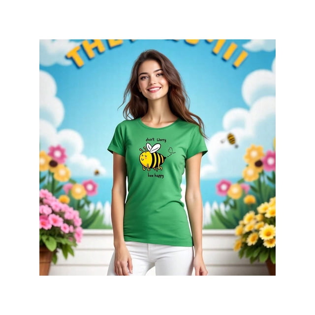 Playera Bee Happy, Don´t Worry – No te preocupes, Sé Feliz y ¡Zumba Con Estilo! Color Verde Talla Chica Marca Emil SaEs
