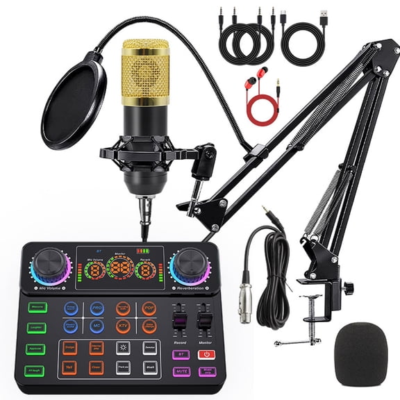 Pecham Podcast Equipment Bundle, Audio Mixer Condenser Microphone with Sound Card for Laptop Computer Vlog Living Broadcast Live Streaming YouTube TikTok