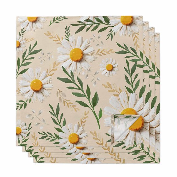 Spring Daisy Cloth Napkins, Country Watercolor Flower Leaf Plant Washable and Reusable Dinner Napkins Set of 4, Table Napkin for Kitchen Party Birthday Wedding Hotel Housewarming 20"x20"