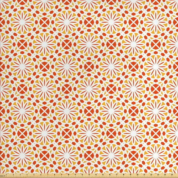 Abstract Upholstery Fabric by the Yard, Antique Retro Style Circles Flowers Dots Repetitive Illustration, Decorative Fabric for DIY and Home Accents, Pale Orange Vermilion by Ambesonne