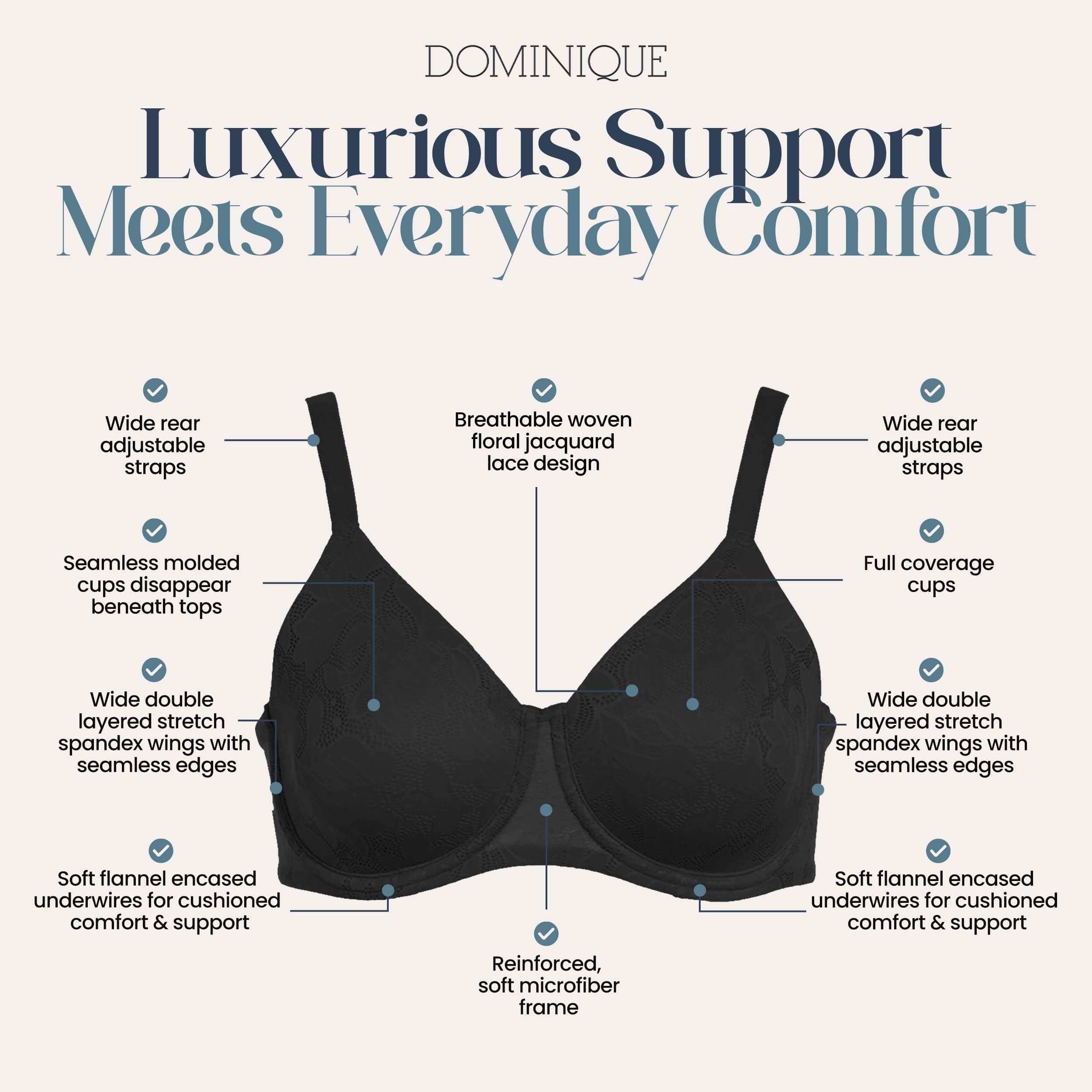 Dominique Women’s Jacqueline Jacquard Minimizer Bra #7018 – Seamless Full Figure Underwire Lingerie for Women