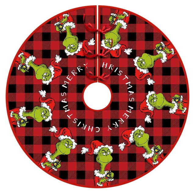 Falda para árbol de Navidad de Grinch, falda para árbol de Navidad con cuello de Merry Christmas, decoración navideña suave de estilo rústico