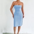 thumbnail image 5 of Lmueinov Women's Textured Strapless Tube Top Midi Dress, Slim Fit Bodycon Dress with Side Slit for Party and Daily Wear XS-L, 5 of 6