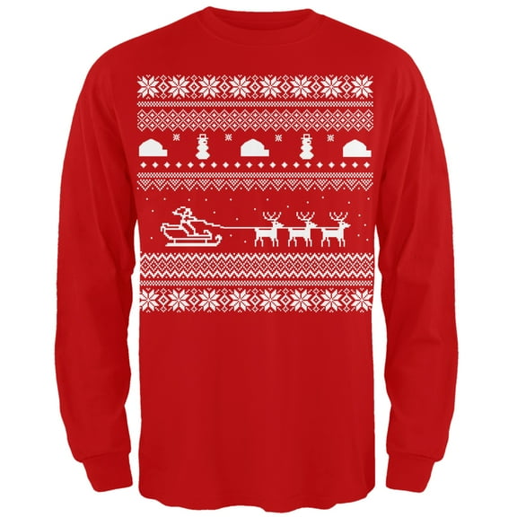 Old Glory Mens Santa Sleigh Ugly Christmas Sweater Long Sleeve T Shirt