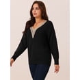 thumbnail image 2 of DARING DIVA Long Sleeve Lace V Neck Pullover Sweater Jumper Top S Black, 2 of 5
