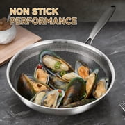 LOLYKITCH Ceramic Hybird Tri-ply Stainless Steel Wok Pan with Lid,12 inch Stir Fry Pan,Dishwasher and Oven Safe,Detachable Handle.