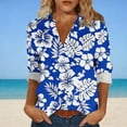 thumbnail image 2 of Pxxlle Womens Button Down Shirt Fashion Hawaiian Tropical Graphic Shirt Plus Size 3/4 Sleeve Beach Vacation Tops Blue S, 2 of 7