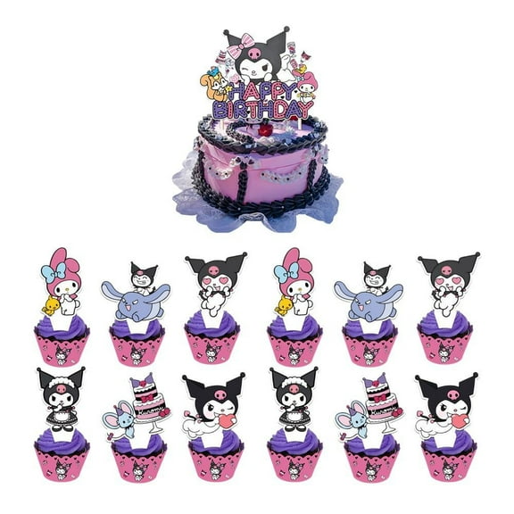 Birthday Decorations with 12pcs Cupcake Toppers, 1pcs big Cake Topper for Birthday Party Supplie 