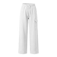 thumbnail image 5 of Mens Cargo Sweatpants with Multiple Pockets Elastic Waist Drawstring Casual Fashion Relaxed Fit Wide Leg Joggers White 2XL, 5 of 7