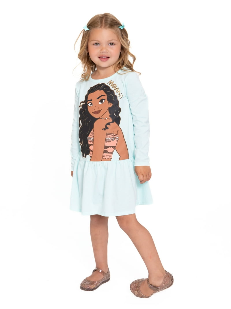 Moana Toddler Girls Drop Waist Graphic Print Dress with Long