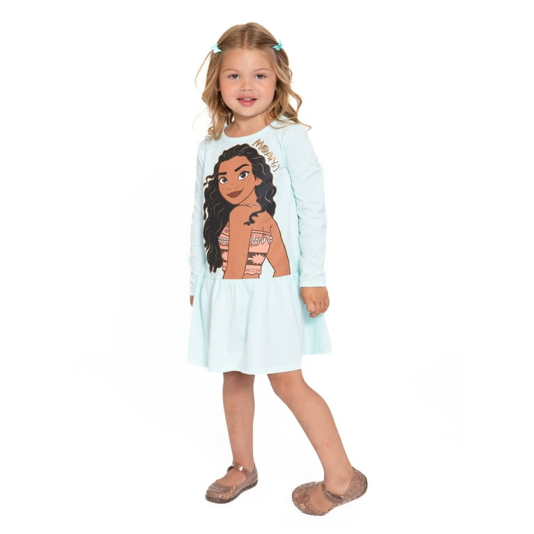 Moana Toddler Girls Drop Waist Graphic Print Dress with Long Moana Toddler Girls Drop Waist Graphic Print Dress with Long