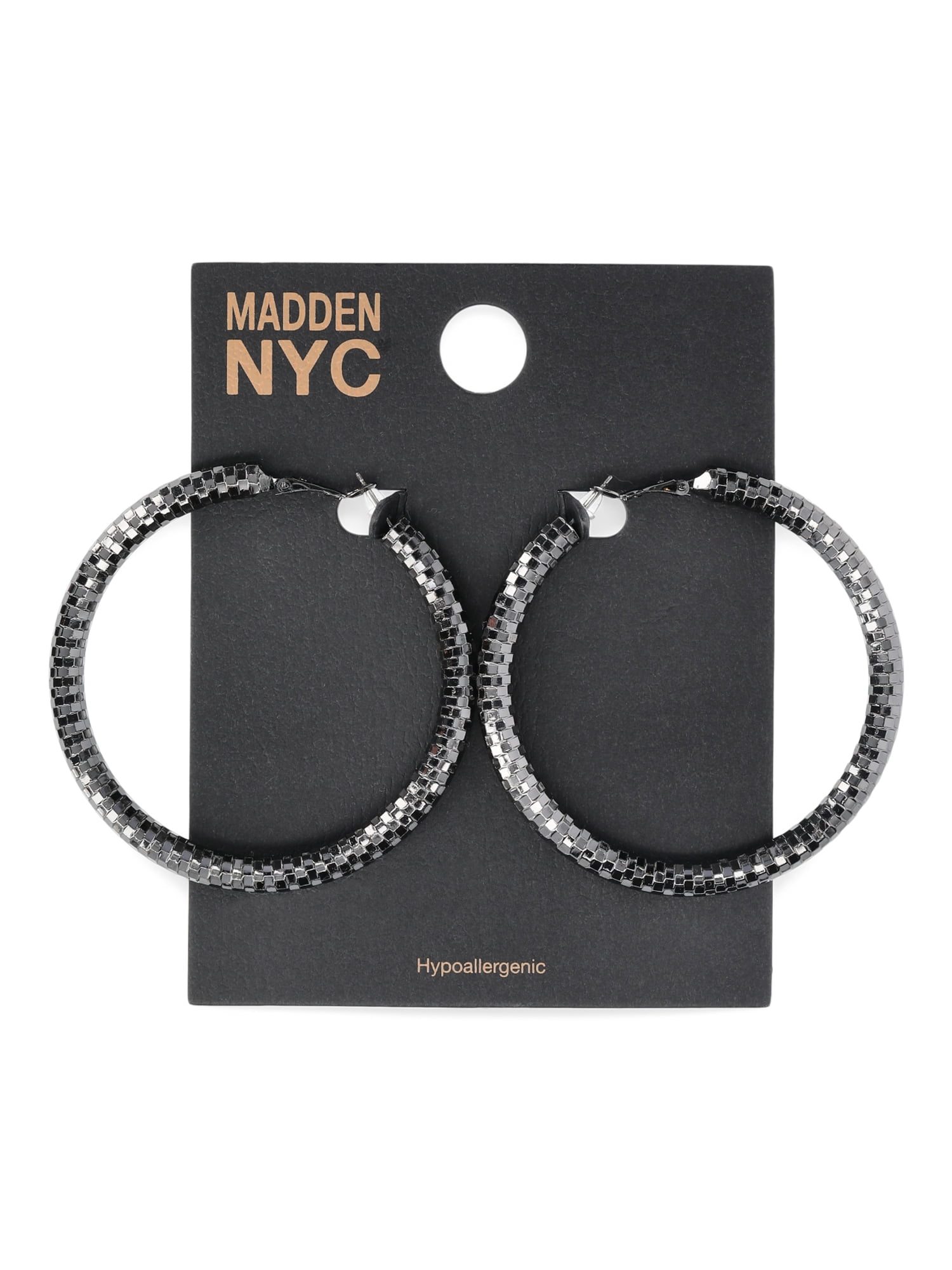 Madden NYC Women's Fashion Black Openwork Large Hoop Earrings