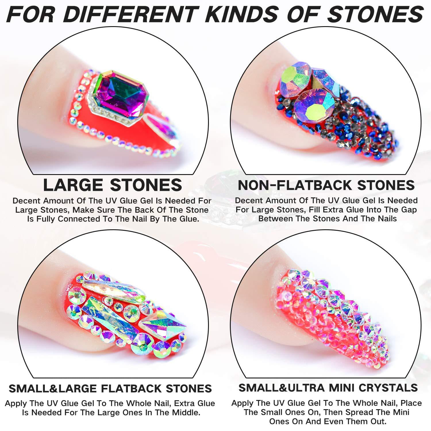 Nail Art 8ml×2 NO WIPE Rhinestone Glue Gel Kit(LED Light Cure Needed)  Adhesive Resin Gem Stone Jewelry Beads Diamond Gel Nail Polish Clear  Decoration