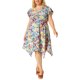 thumbnail image 2 of Women's Plus Size Dress Chiffon Asymmetrical Hem Belted Ruffled Midi Floral Dresses Light Blue 4X, 2 of 7