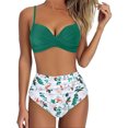 thumbnail image 1 of MKLEKYY Trajes De Baño Mujer Women High Waisted Bikini Sexy Push Up Two Piece Swimsuits Vintage Swimsuit Two Piece Retro Ruched High Waist Print Bikini Set 2771, 1 of 6