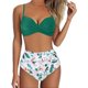 thumbnail image 1 of MKLEKYY Trajes De Baño Mujer Women High Waisted Bikini Sexy Push Up Two Piece Swimsuits Vintage Swimsuit Two Piece Retro Ruched High Waist Print Bikini Set 2770, 1 of 6