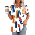 thumbnail image 2 of Pisexur Hauts de Printemps pour Femmes Blouses pour Femmes Décontractées Élégantes Hauts pour Femmes, T-Shirt Imprimé Décontracté pour Femmes Col Rond Manches Courtes Orange,2TG, 2 of 6