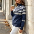 thumbnail image 6 of Women's Fair Isle Sweater Mock Neck Long Sleeve Loose Fit Casual Pullover Top, 6 of 8