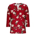 thumbnail image 3 of CYMMPU Tunic Tops V Neck Blouses for Women Dressy Casual Flower Pattern Loose Fit Summer Trendy Shirts 3/4 Sleeve Spring Tops Business Elegant Work Tops T-Shirts Red M, 3 of 6