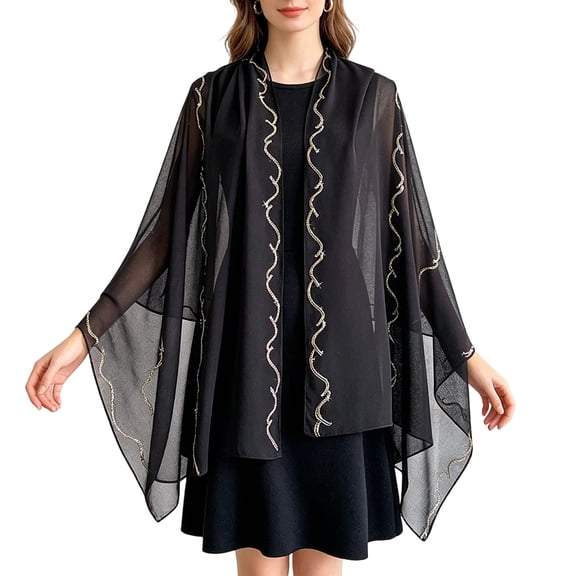 Lumtrix Womens Shawls Wraps Sheer Chiffon Shawl for Evening Gowns, Stylish Wedding Cover Up Summer Sun Protection Black One Size