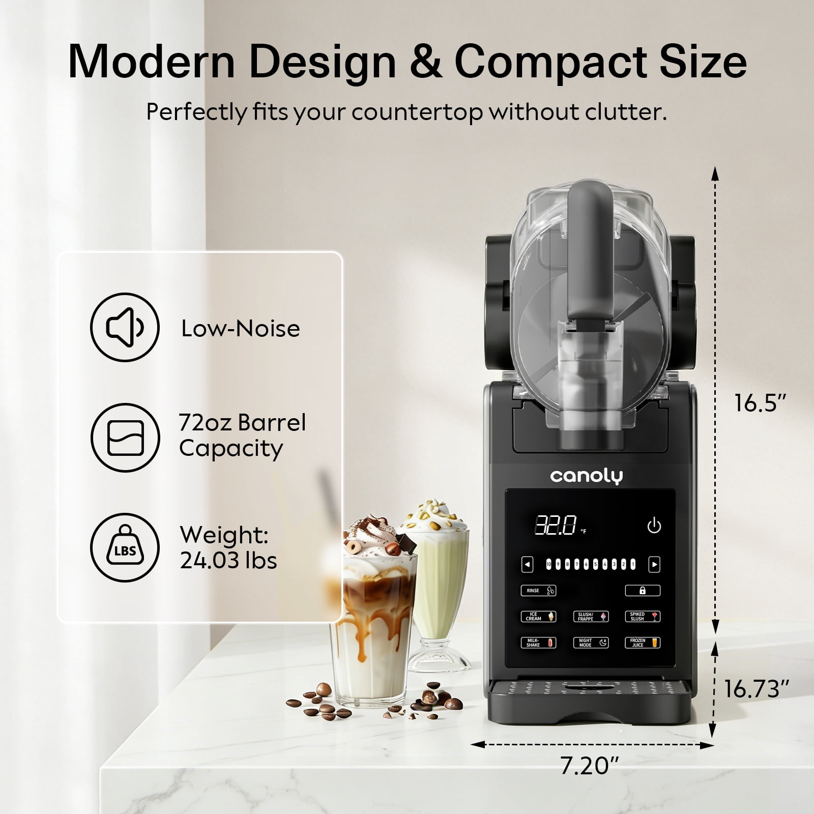 Canoly 2-in-1 Slushie machine & Soft Ice Cream Maker, 92oz Family-Size, No Ice Needed, Auto-Clean, 6 Smart Programs, Black