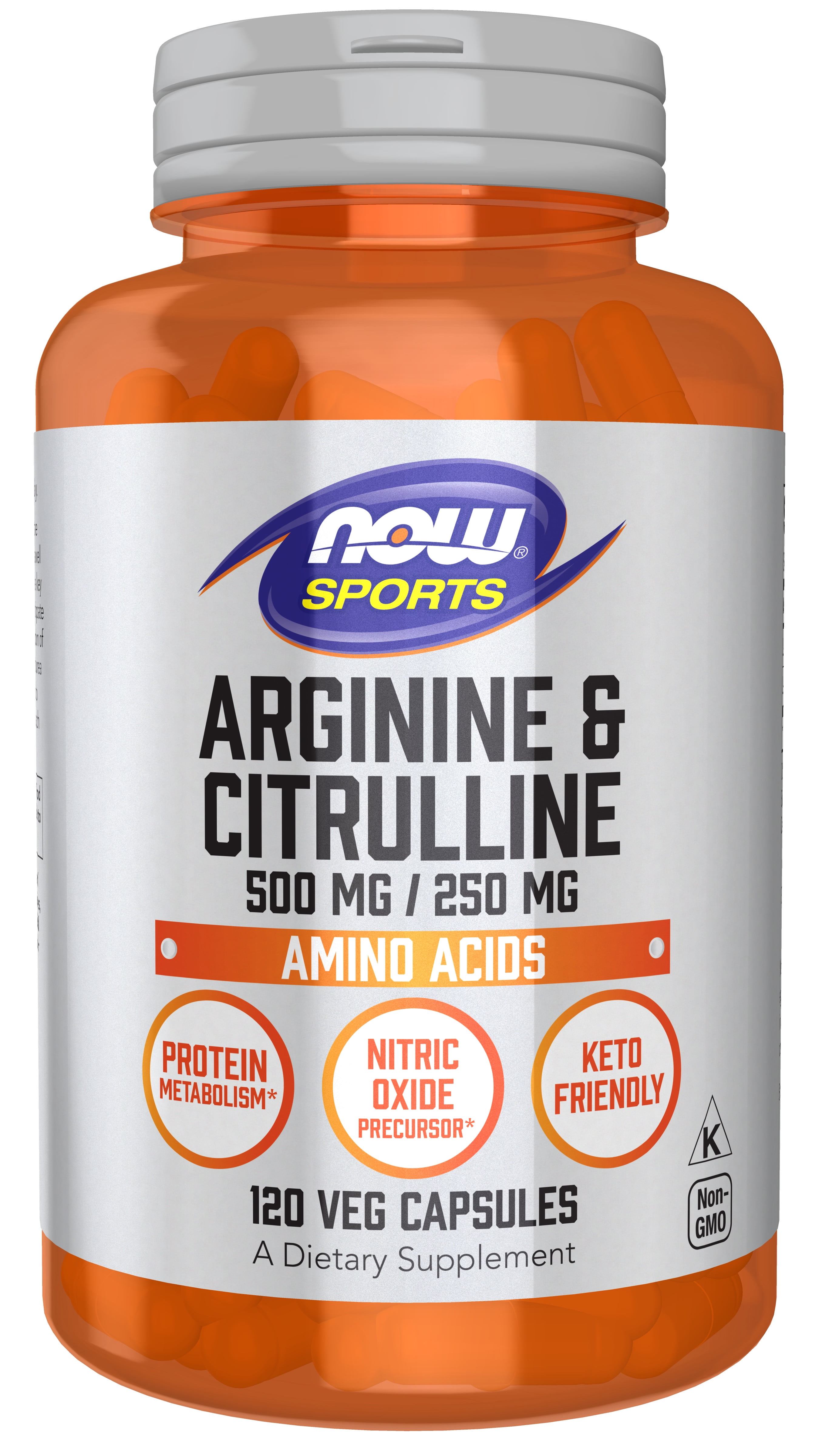 NOW Sports Nutrition, Arginine & Citrulline 500 mg/ 250 mg, Amino Acids, 120 Veg Capsules