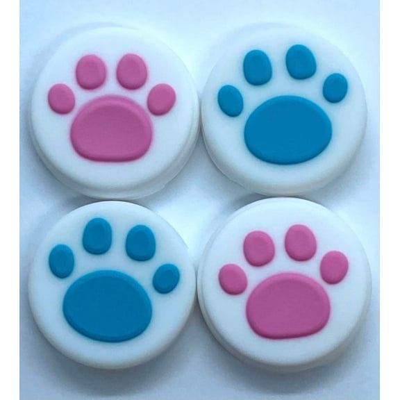 JenDore Pink Blue & White 4Pcs Paw Silicone Thumb Grip Caps for Nintendo Switch