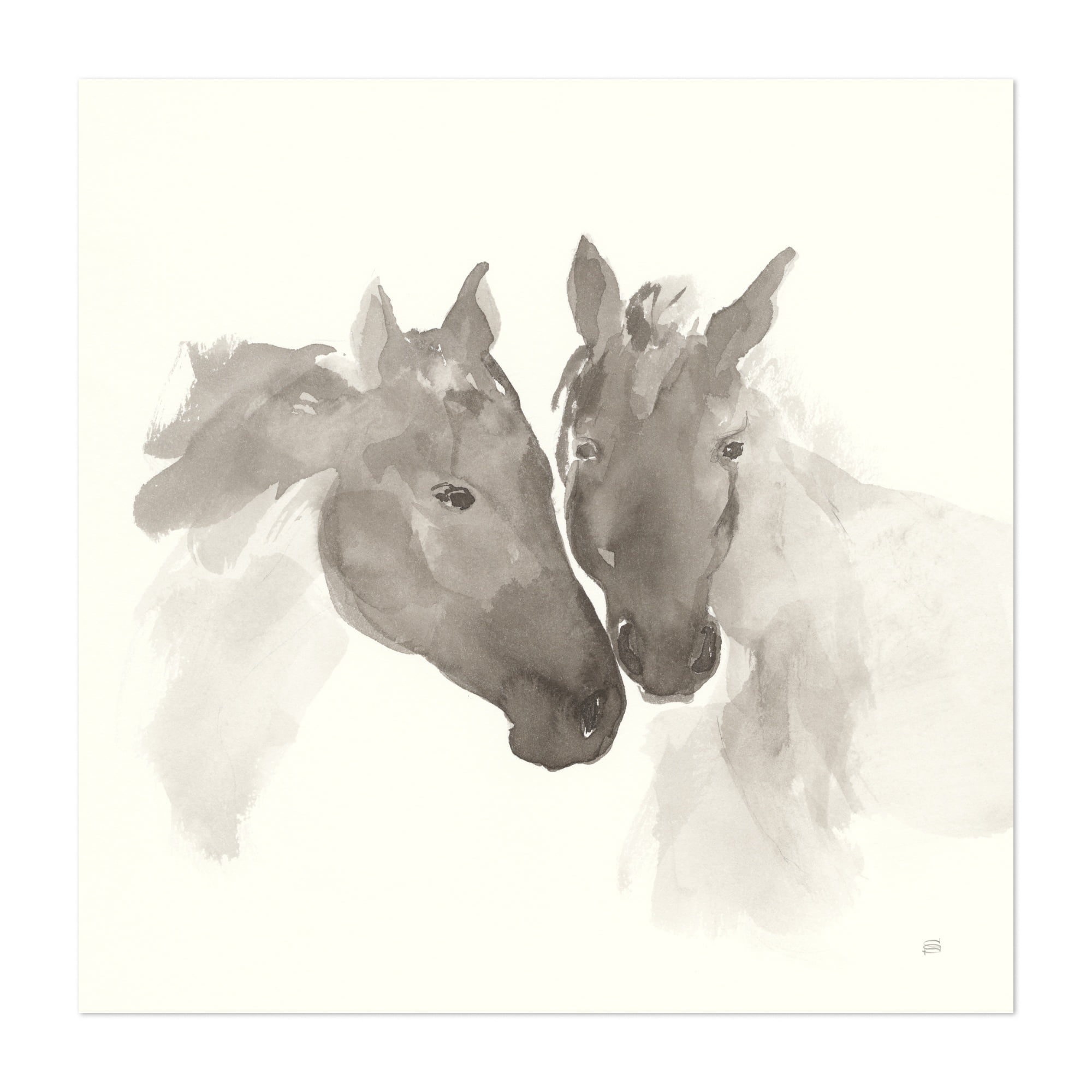 Watercolor Splash Equestrian Art Print Foal Mother and Baby Horse