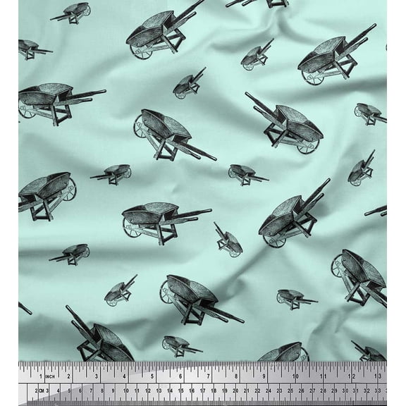 Soimoi Green Poly Georgette Fabric Trolley Garden Accessories Print Sewing Fabric Yard 42 Inch Wide