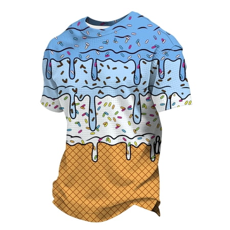 Sanphen Boys Tops Size 11-12 Years Ice Cream Print Short Sleeve Crew Neck Tshirts Summer Soft Toddler Boy Tops Sky Blue
