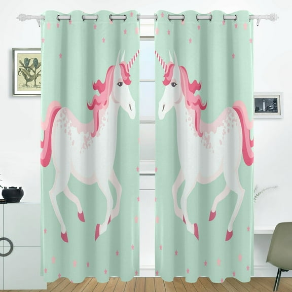 POPCreation Unicorn Window Curtain Blackout Curtains Darkening Thermal Blind Curtain for Bedroom Living Room,2 Panel (52Wx84L Inches)