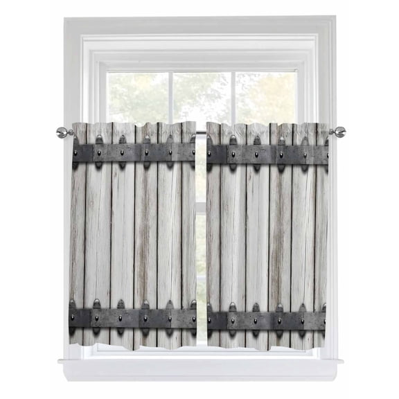 Farmhouse Rustic Bathroom Window Curtain, Vintage Country Wooden Grain Light Filtering Coffee Kitchen Curtains, Bedroom Living Room Curtains 2 Panel 84"x54"