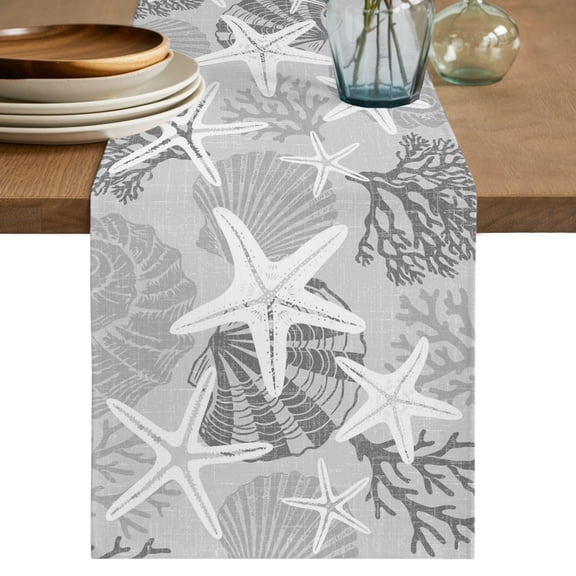 Table Runners 70 Inches Long Dress Scarves, Grey Starfish Farmhouse Coffee/Dining/Kitchen Table Decor, Holiday Table Runner, Coral Shell Ocean Vintage Coastal 13x70 Inch