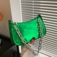 thumbnail image 5 of New trend fashion contrast casual zipper small square bag simple artificial leather handbag - green, 5 of 5