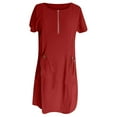 thumbnail image 4 of Short Sleeve Dress For Women Round Neck Gray Zip Neck Dress Swing Dresses for Women Knee Length Loose Dresses Petite Summer Dresses for Women Petite Length Dressy Casual Dresses Fashion Summer Womens, 4 of 5